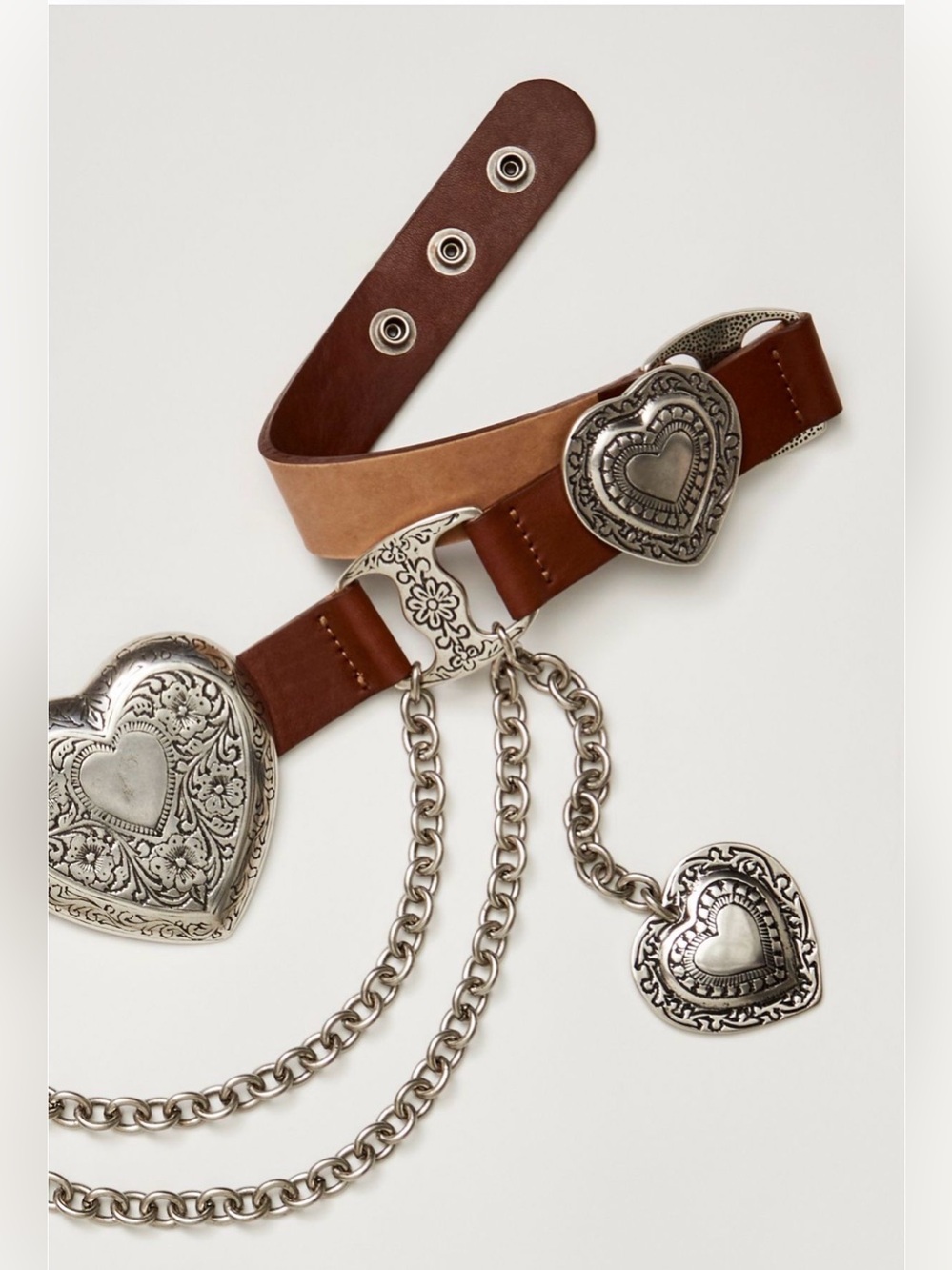 Free People x streets ahead $380 NWT Cognac Queen of Hearts Belt large - Picture 3 of 7